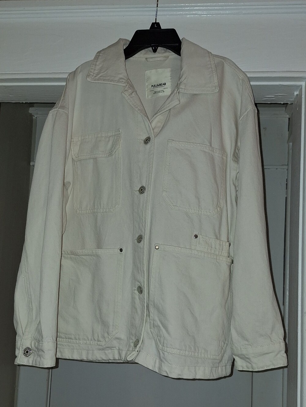 Pull&Bear Off-White Utility Jacket with Patch Pockets